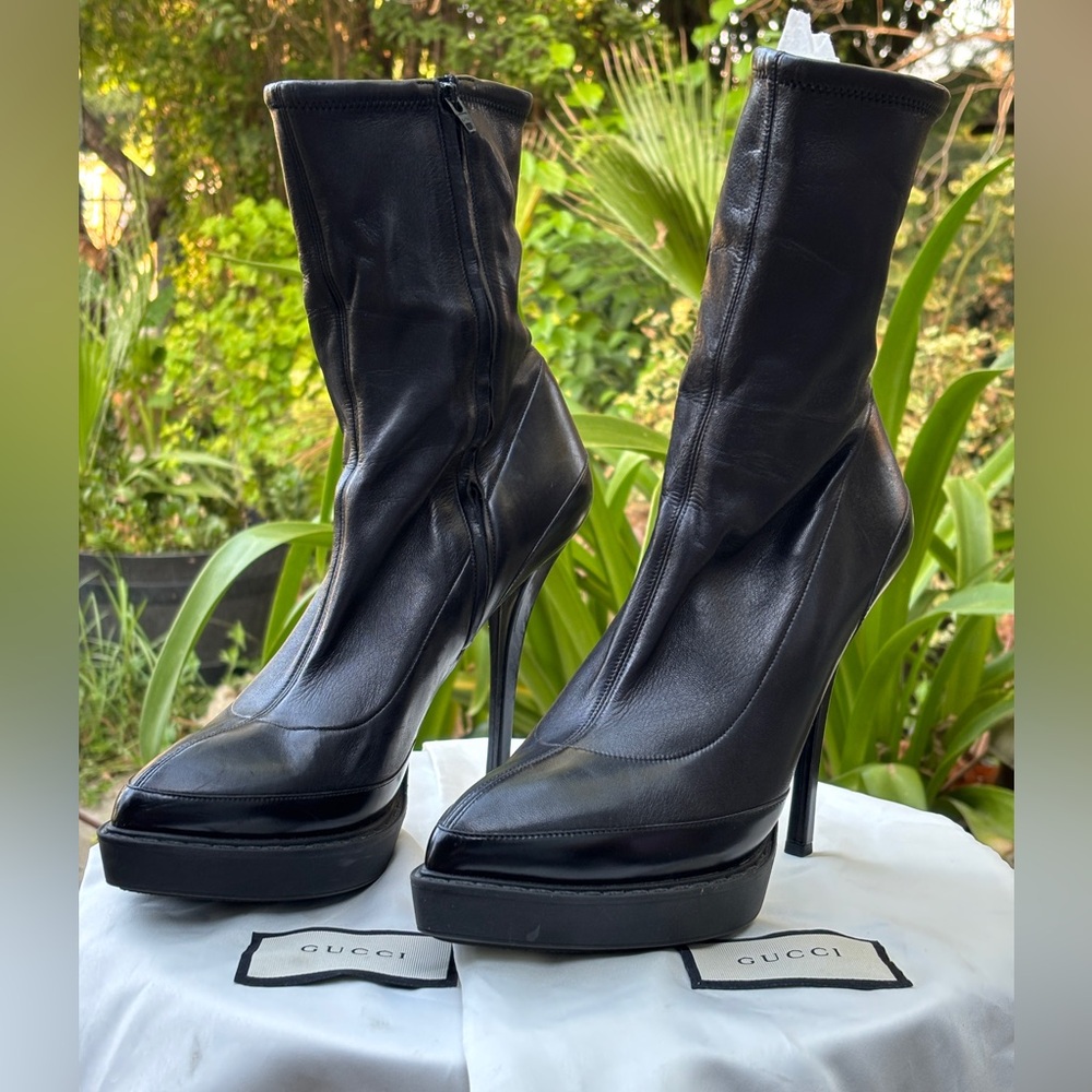 Gucci 38 wimbledon black leather platform ankle boots - Picture 4 of 7